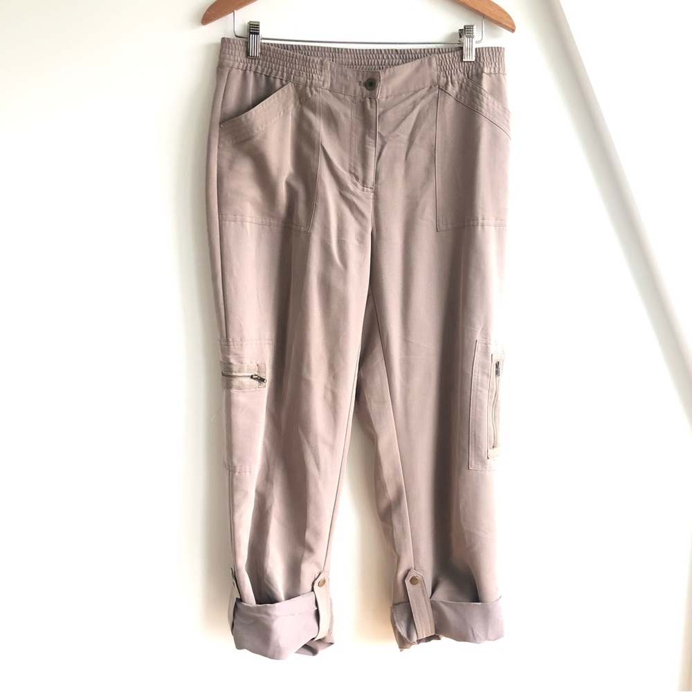 CHICO'S Women Soft Comfy Modal Beige Cargo Pants Capri 2-Way Leg Sz 1  Sz 8